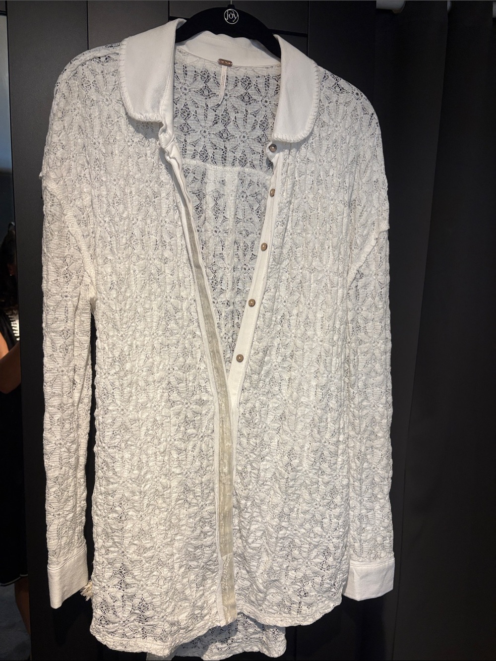 Free People White Lace Knit Button-Up Blouse
